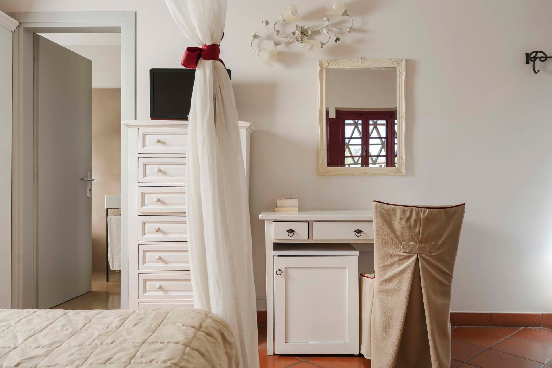 Detail of the desk and dresser with TV in the Triple Room