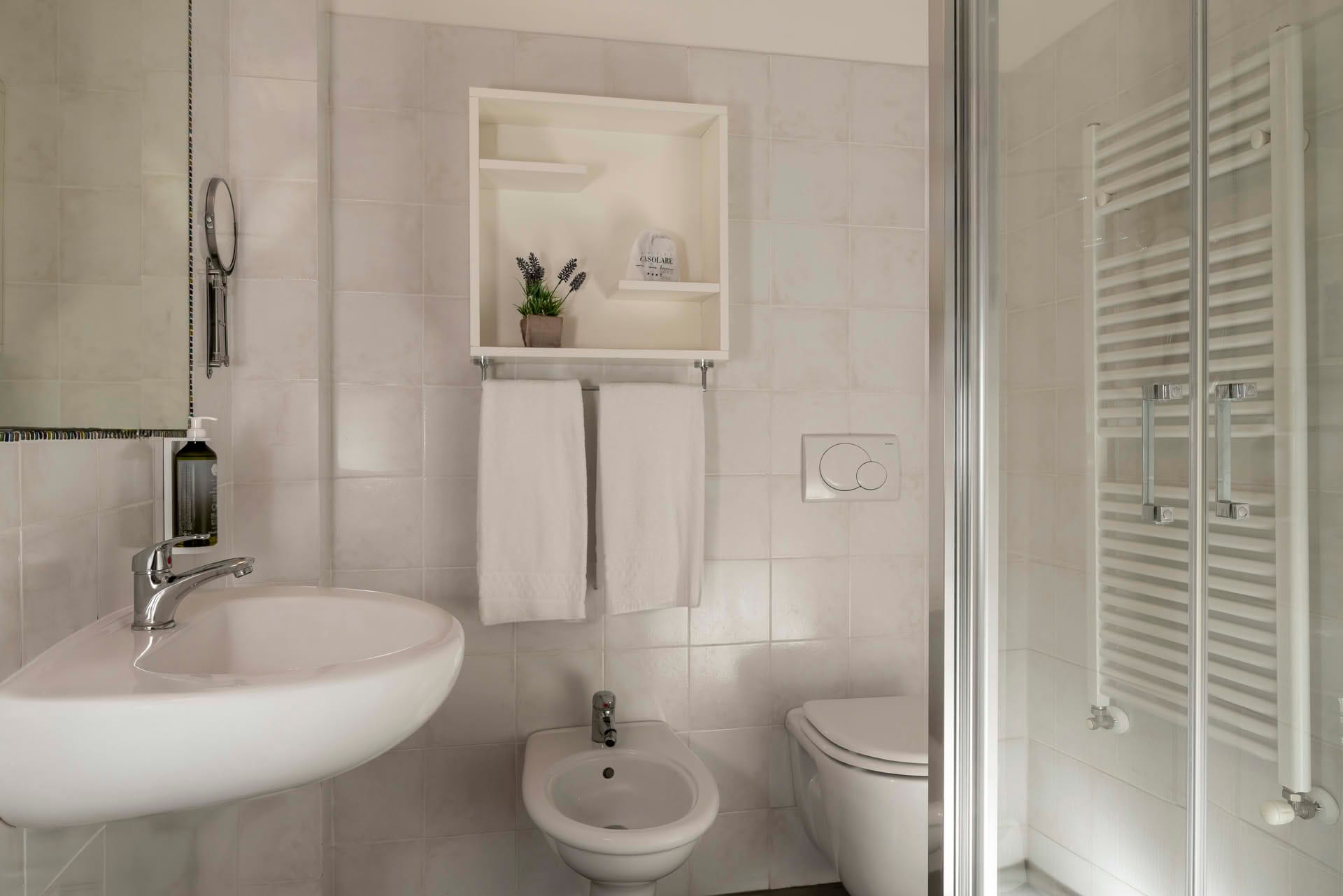 bathroom with shower in the Comfort Room at Casolare Terre Rosse